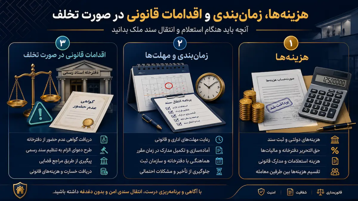 هزینهها، زمانبندی و اقدامات قانونی در هنگام استعلام سند ملک